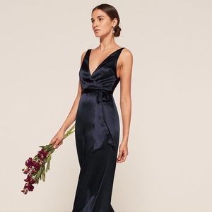 Reformation 100% silk navy gown